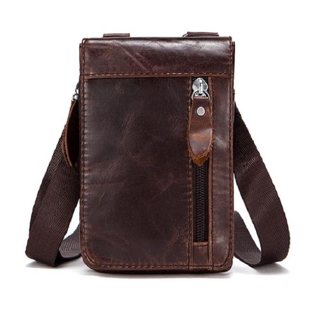 Dark brown leather side bag/waist bag - LCS Fashion